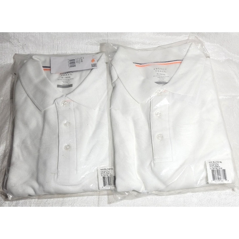 2 French Toast Boys Short Sleeve Pique Polo Uniform Shirts - White - XL 14/16